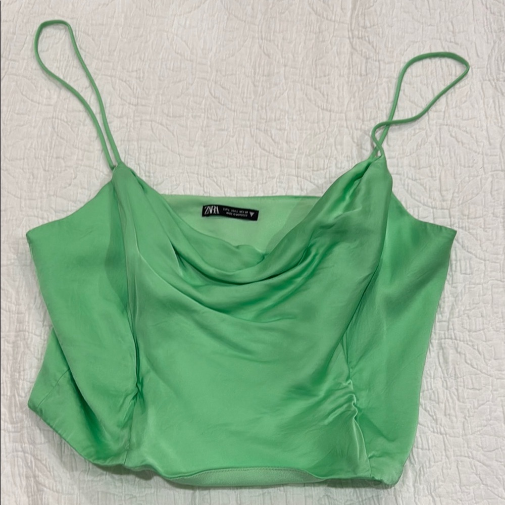 Zara satin Green cowl neck semi corset Crop Camisole